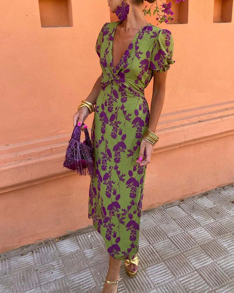 Floral Print Dress with V-Neckline