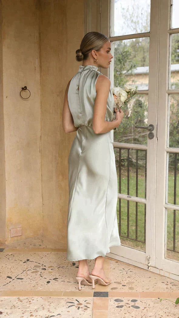 Women's Sleeveless Open-Shoulder Satin Maxi Dress