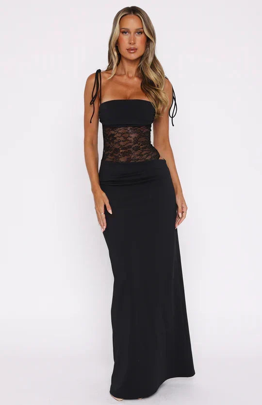 Body-Fitted Lace Dress with Lace-Up Straps