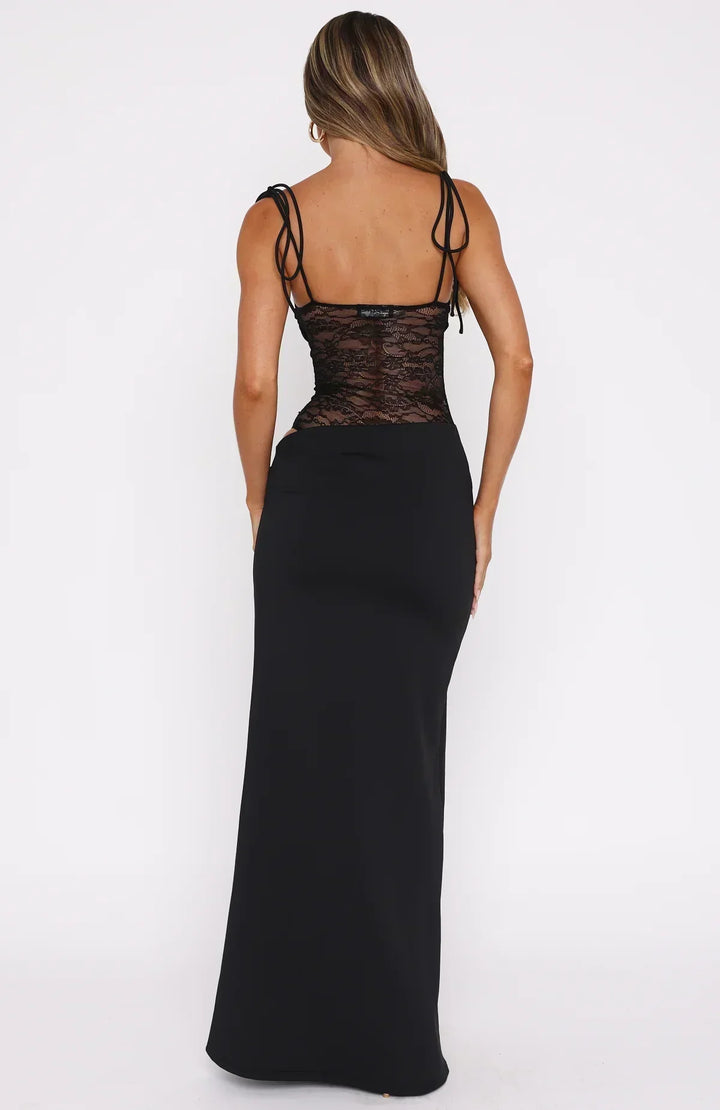 Body-Fitted Lace Dress with Lace-Up Straps