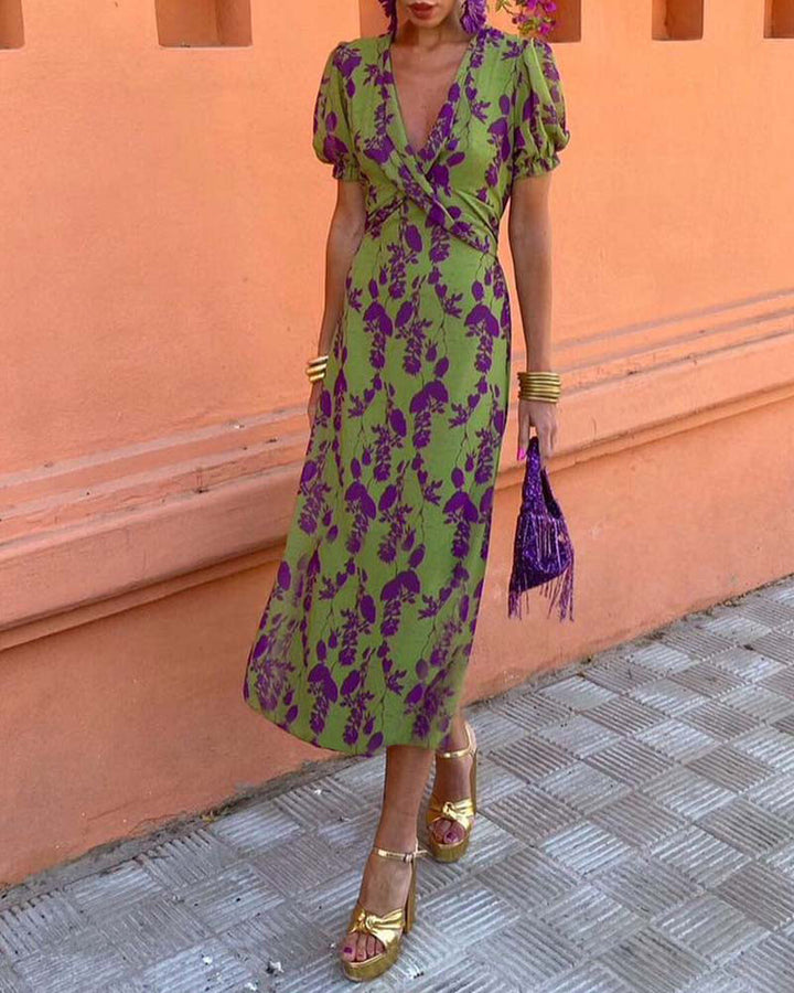 Floral Print Dress with V-Neckline