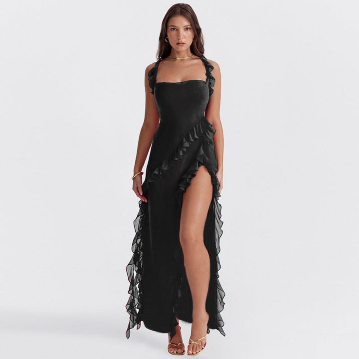 Elegant Ruffle Dress with a Bold Side Slit