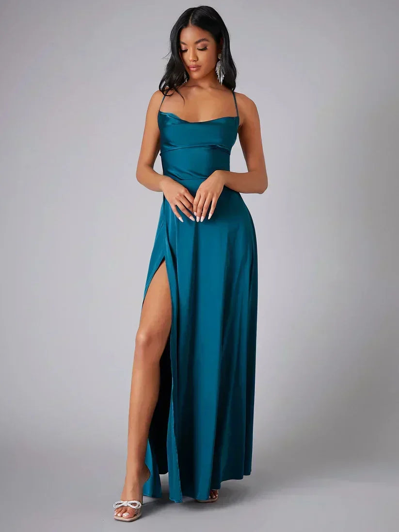 Women's Spaghetti Strap Evening Maxi Dress with High Side Slit