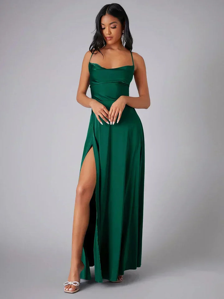 Women's Spaghetti Strap Evening Maxi Dress with High Side Slit