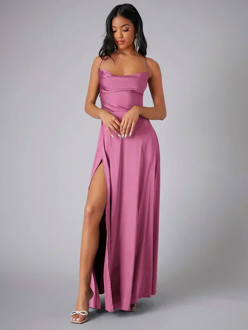 Women's Spaghetti Strap Evening Maxi Dress with High Side Slit