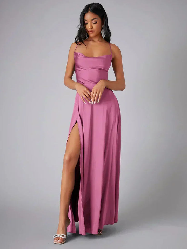 Women's Spaghetti Strap Evening Maxi Dress with High Side Slit