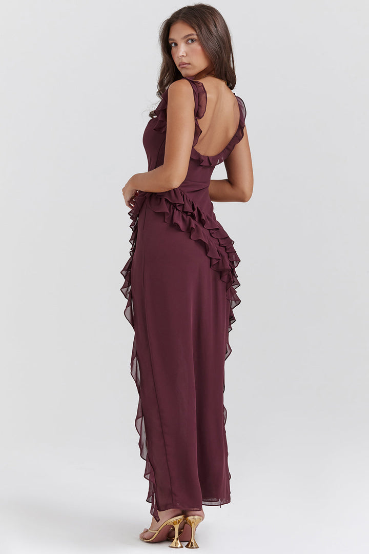Elegant Ruffle Dress with a Bold Side Slit