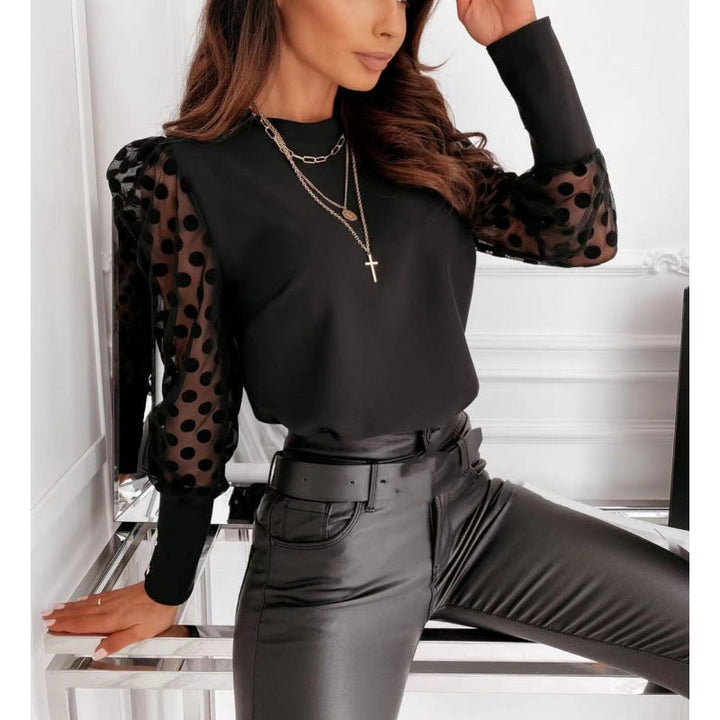 Women's Refined Chiffon Blouse with Sheer Long Sleeves