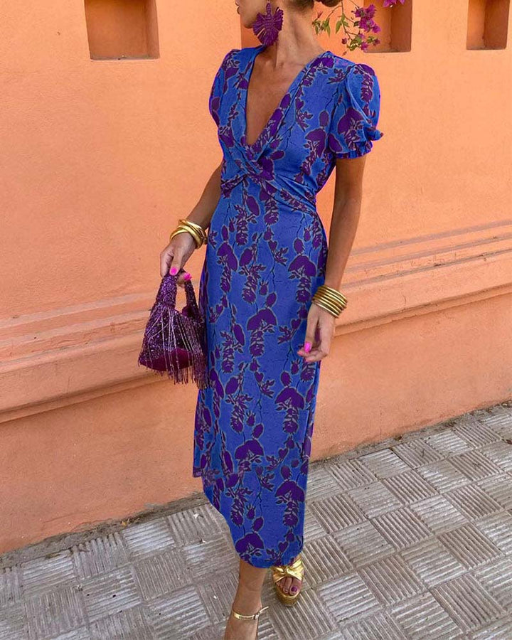 Floral Print Dress with V-Neckline