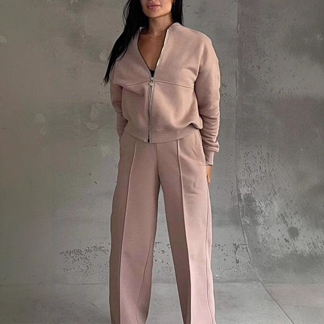 Modern Two-Piece Zip-Up Set with a Luxe Finish