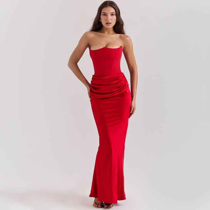 Satin Corset Midi Dress with Body-Skimming Bodycon Cut
