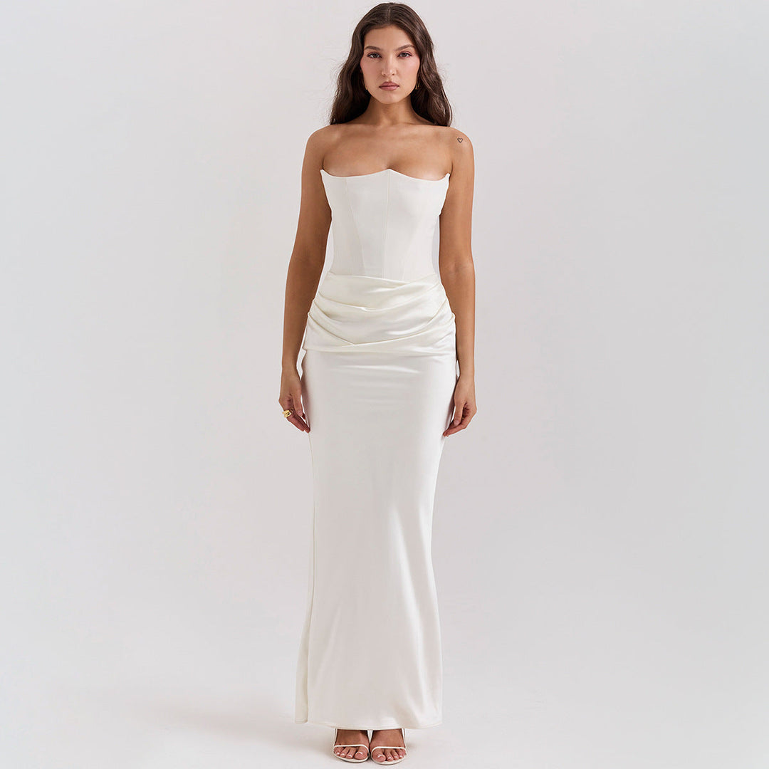 Satin Corset Midi Dress with Body-Skimming Bodycon Cut