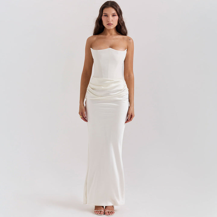 Satin Corset Midi Dress with Body-Skimming Bodycon Cut