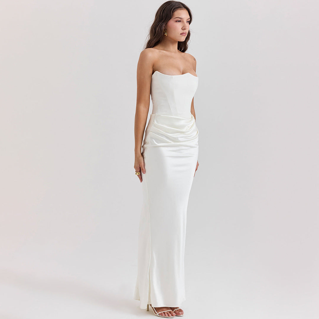 Satin Corset Midi Dress with Body-Skimming Bodycon Cut