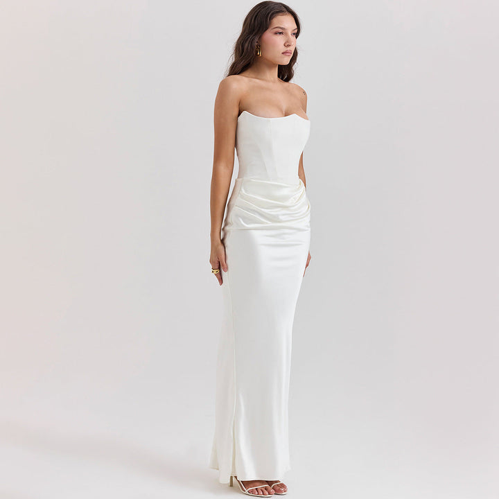 Satin Corset Midi Dress with Body-Skimming Bodycon Cut