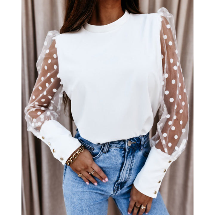 Women's Refined Chiffon Blouse with Sheer Long Sleeves