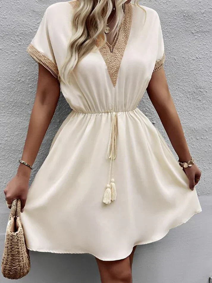 Women's Short Sleeve Midi Dress with Streamlined Bodice
