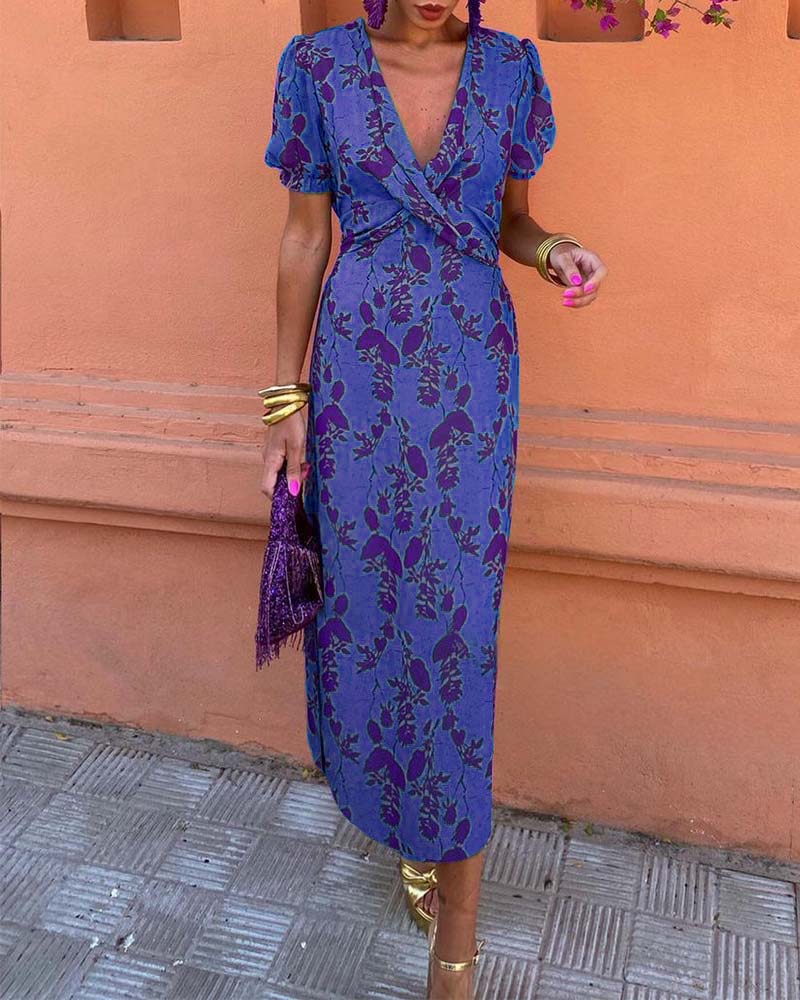 Floral Print Dress with V-Neckline