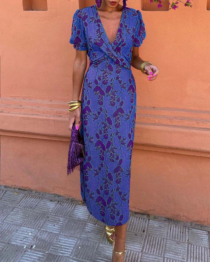Floral Print Dress with V-Neckline