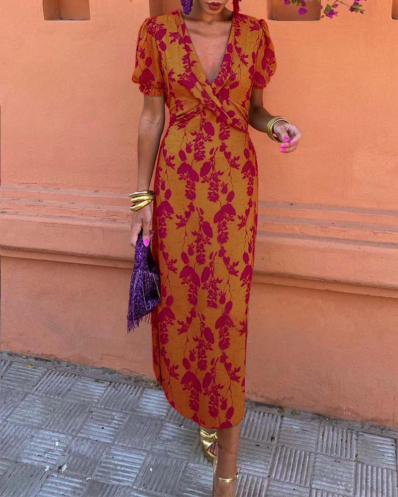 Floral Print Dress with V-Neckline