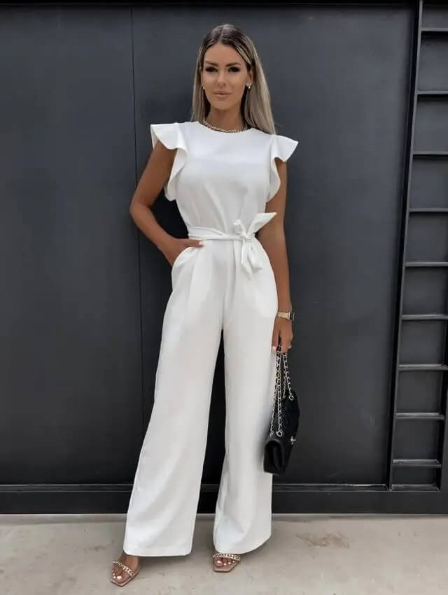 Women's V-Neck Jumpsuit with Wide-Leg Trousers
