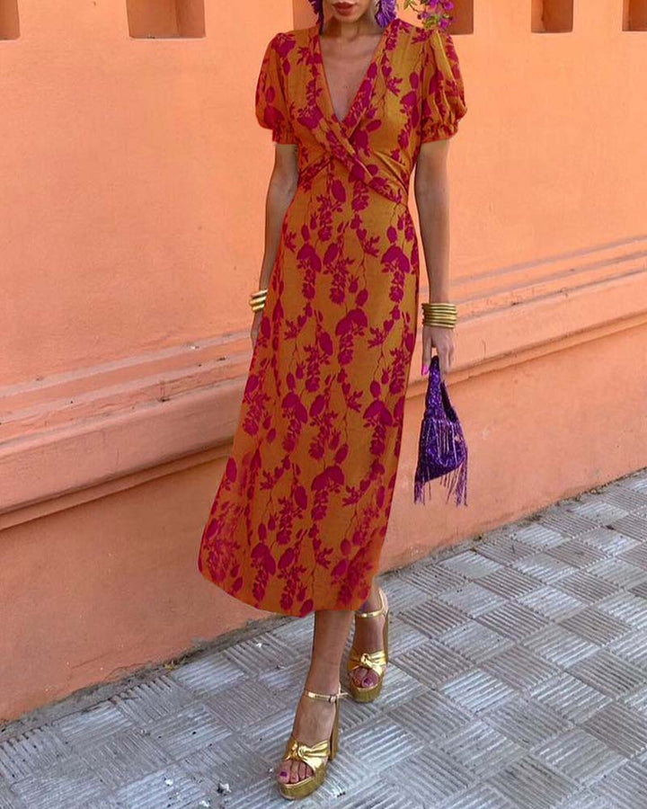 Floral Print Dress with V-Neckline