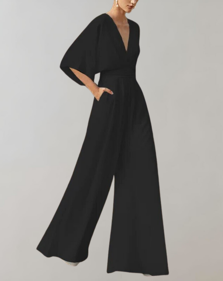 Women's Wide-Leg Evening Jumpsuit with Sleeveless V-Neck