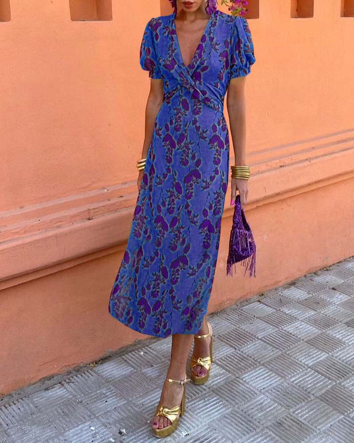 Floral Print Dress with V-Neckline