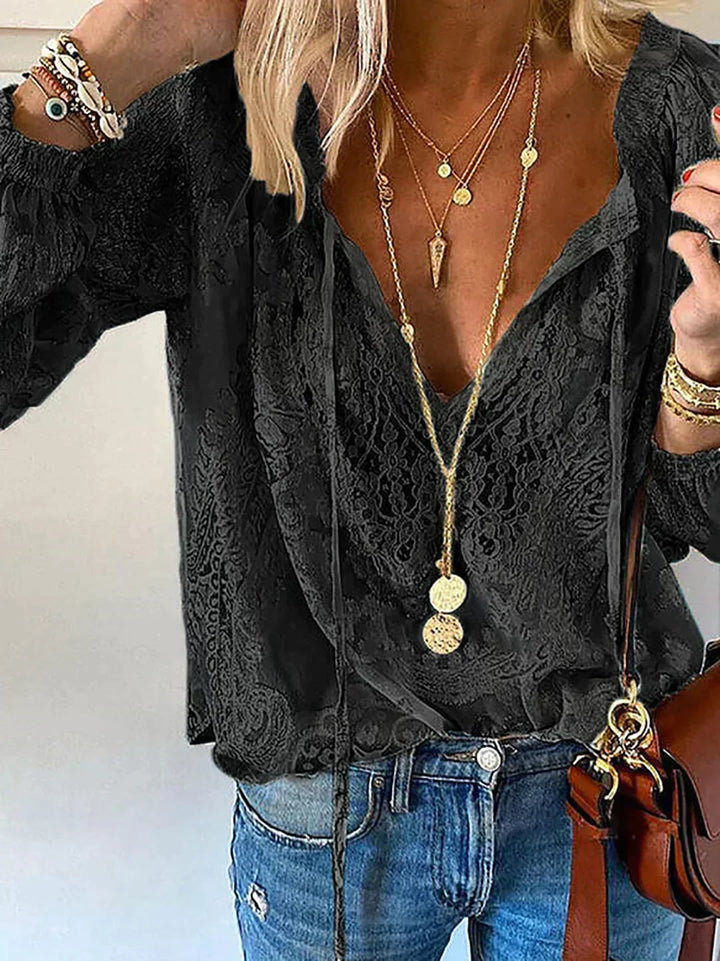 Women's Crochet Lace Blouse with Long Sleeves
