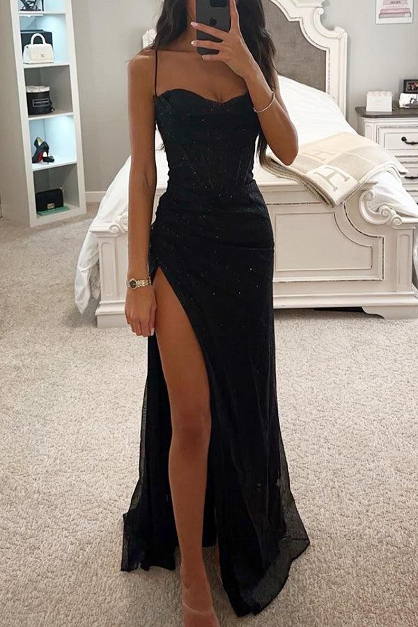 Women's Sleeveless Sequin Maxi Gown with High Side Split