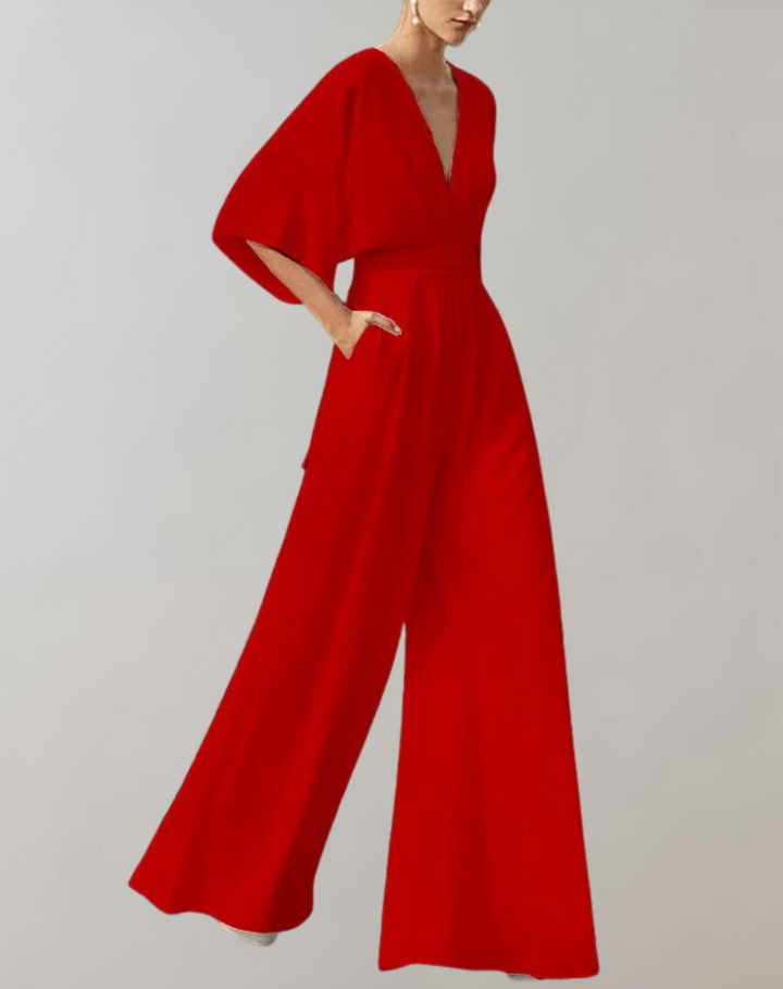 Women's Wide-Leg Evening Jumpsuit with Sleeveless V-Neck