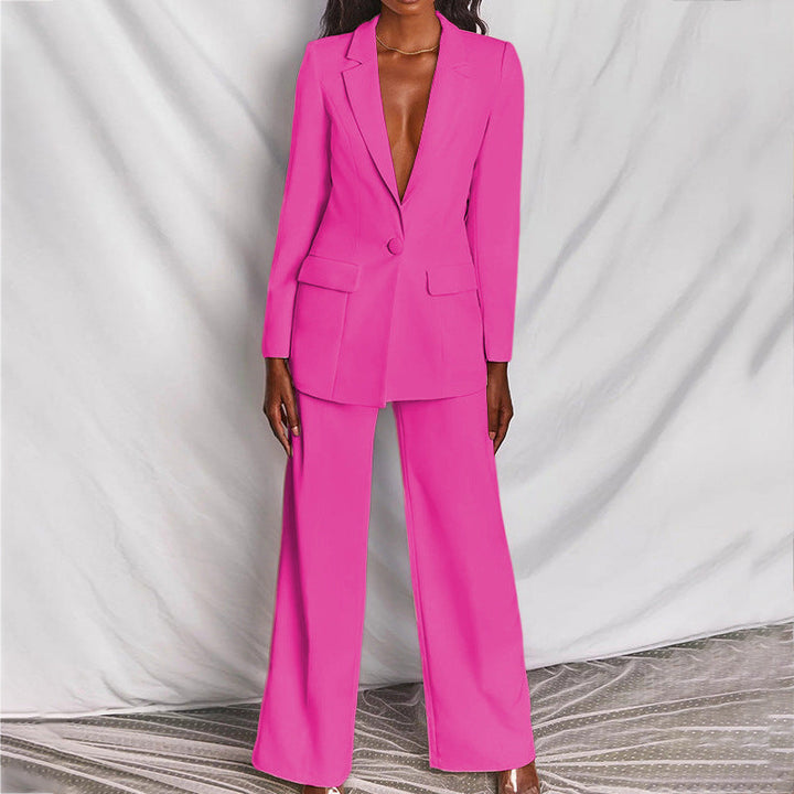 Women's Slim-Fit Single-Breasted Blazer with Matching Trousers