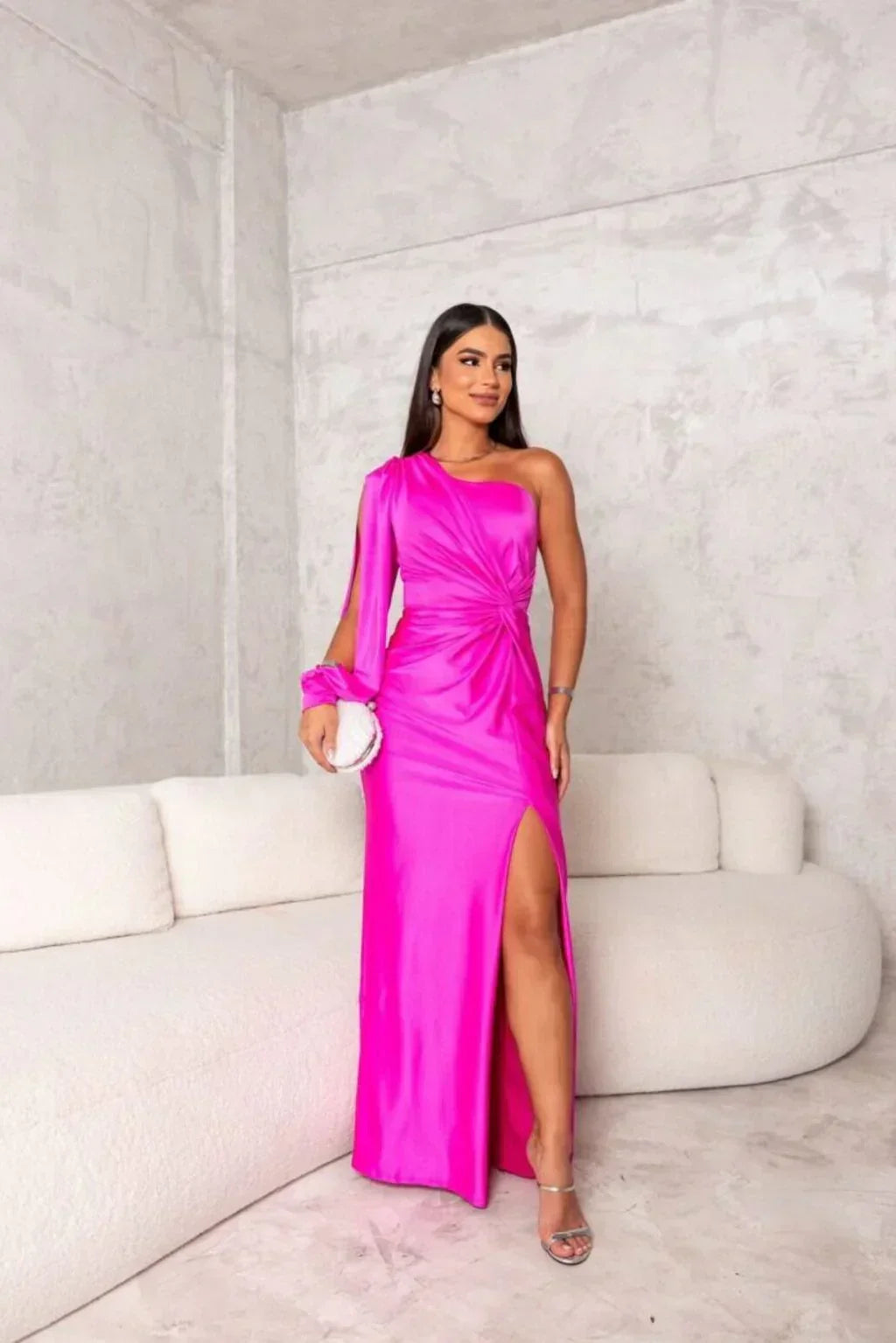 Women's Sleeveless Evening Gown with Thigh-High Split
