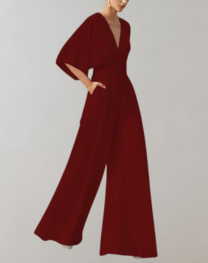Women's Wide-Leg Evening Jumpsuit with Sleeveless V-Neck