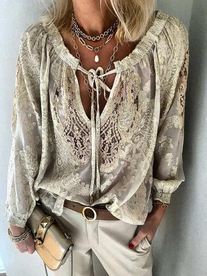 Women's Crochet Lace Blouse with Long Sleeves