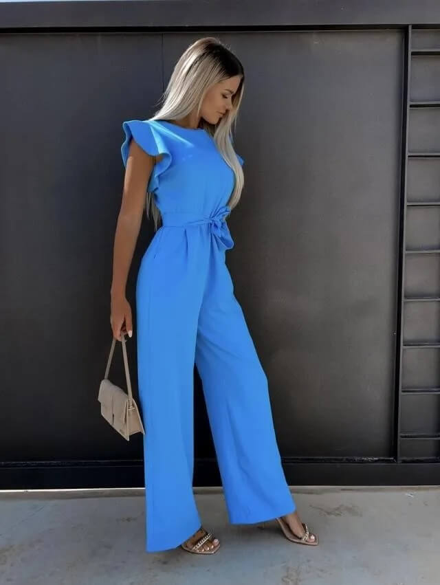 Women's V-Neck Jumpsuit with Wide-Leg Trousers