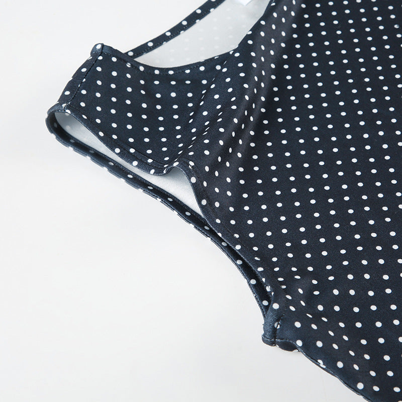 Women's Sleeveless Polka Dot Mini Dress with Contoured Fitted Waist