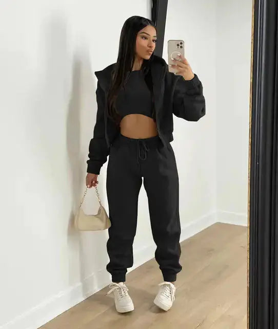 Three-Piece Lounge Set with Cropped Hoodie