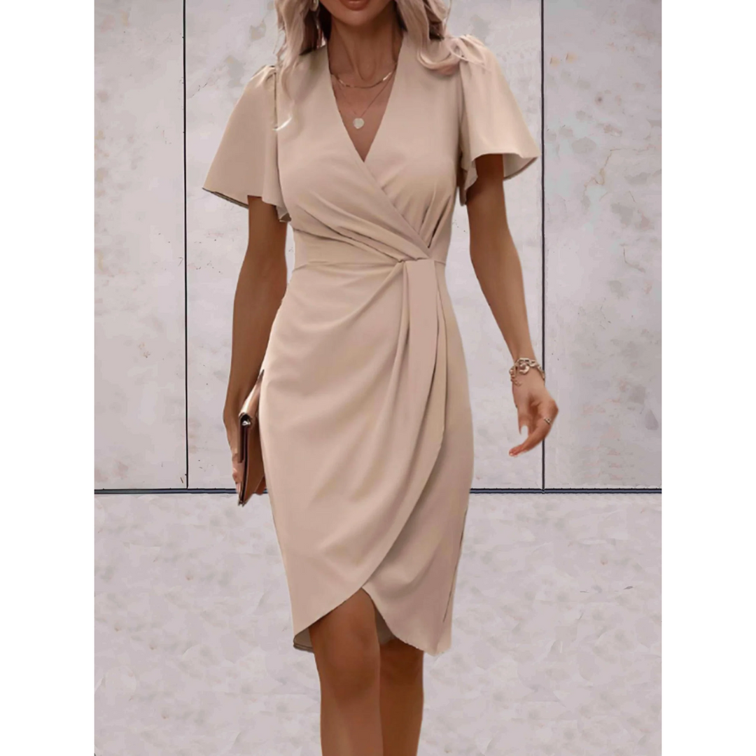 Women's Short Sleeve Wrap Midi Dress with V-Neck