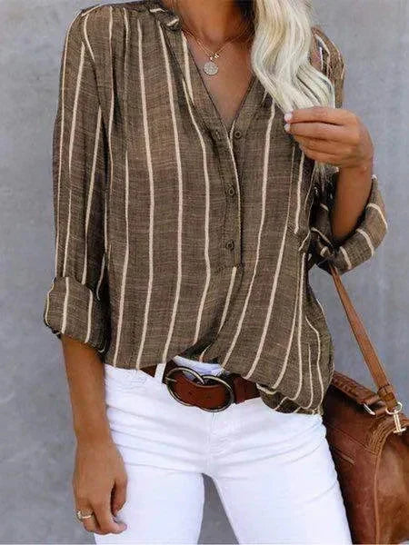 Women's Button-Down Blouse in Vertical Stripes