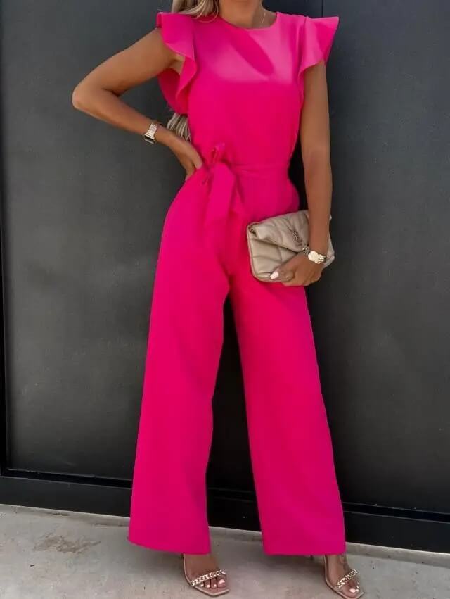 Women's V-Neck Jumpsuit with Wide-Leg Trousers
