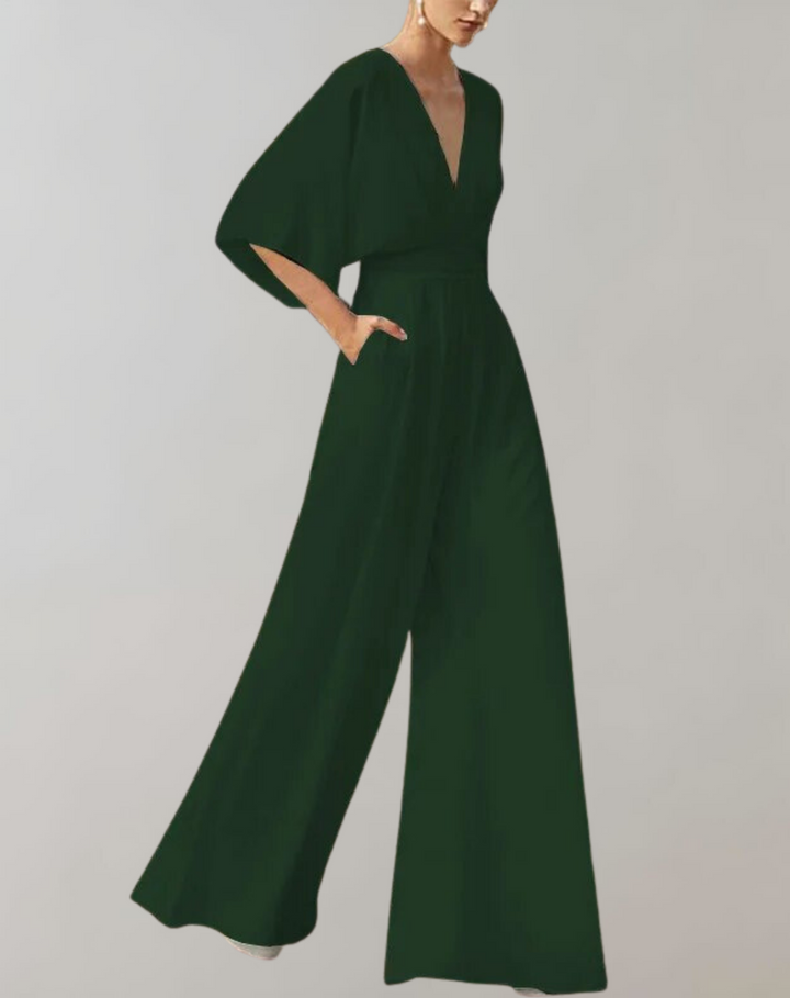Women's Wide-Leg Evening Jumpsuit with Sleeveless V-Neck