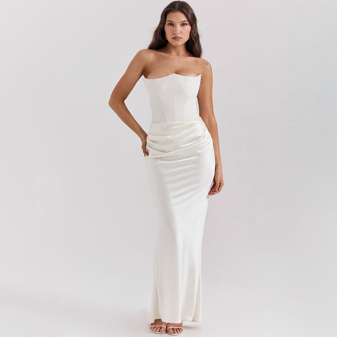 Satin Corset Midi Dress with Body-Skimming Bodycon Cut