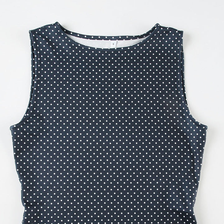 Women's Sleeveless Polka Dot Mini Dress with Contoured Fitted Waist