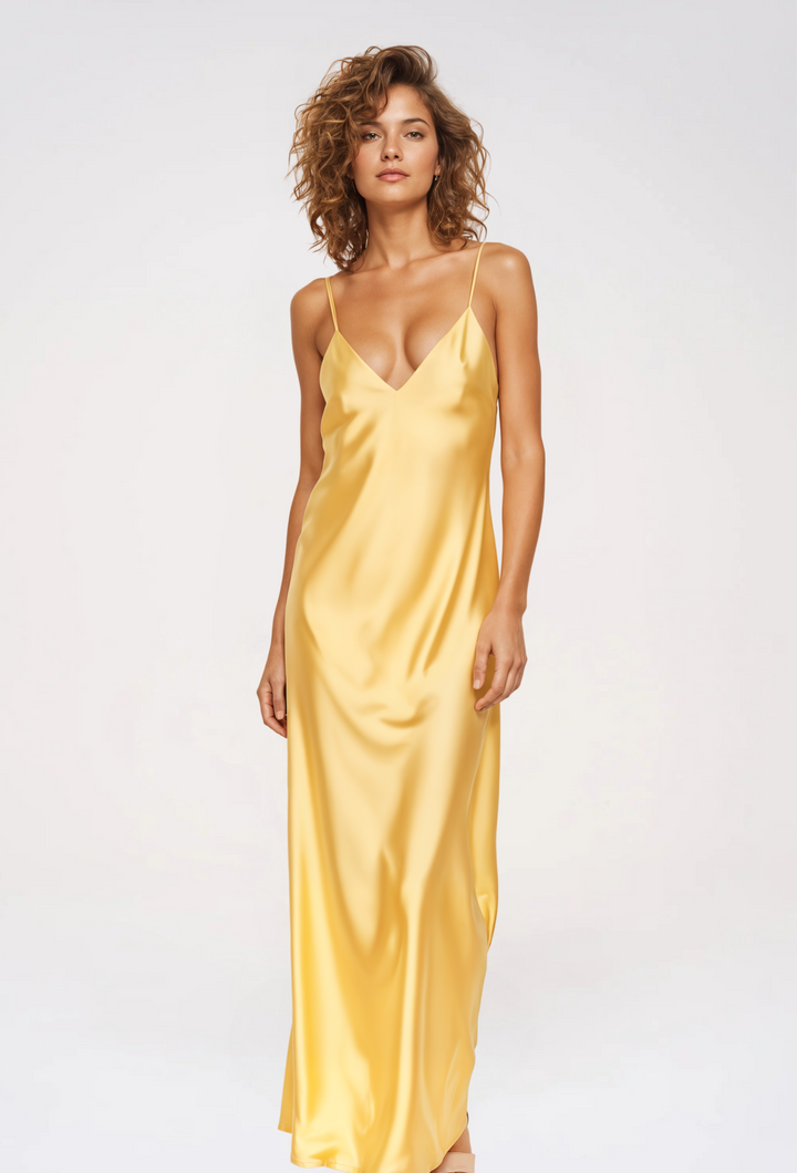 Satin-Look Maxi Dress with Delicate Thin Straps