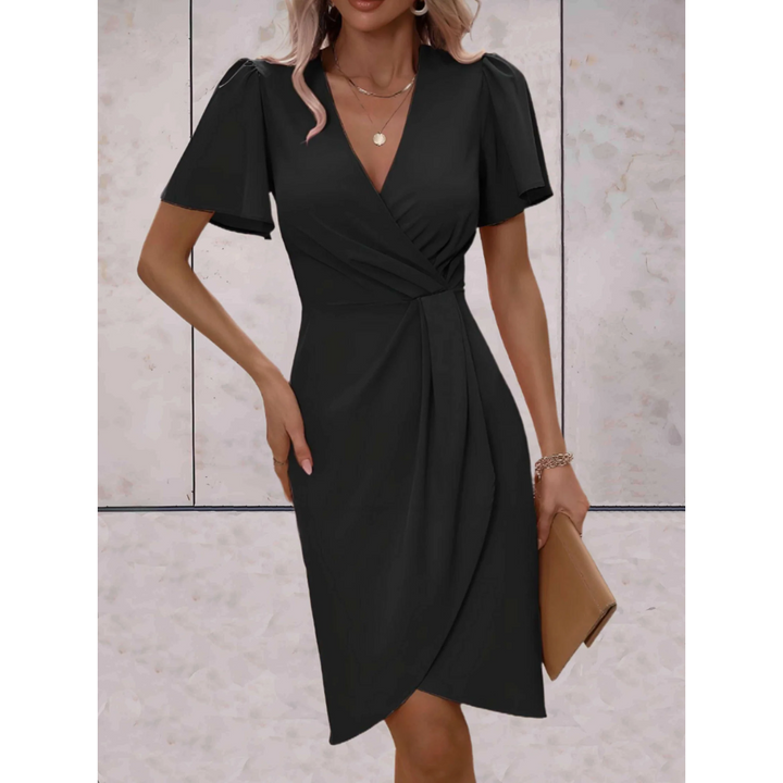 Women's Short Sleeve Wrap Midi Dress with V-Neck