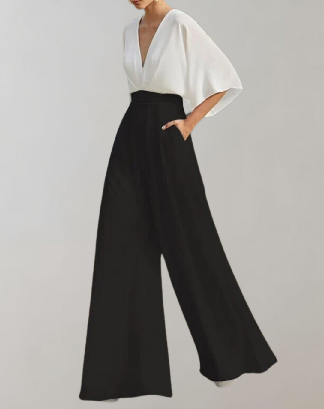 Women's Wide-Leg Evening Jumpsuit with Sleeveless V-Neck