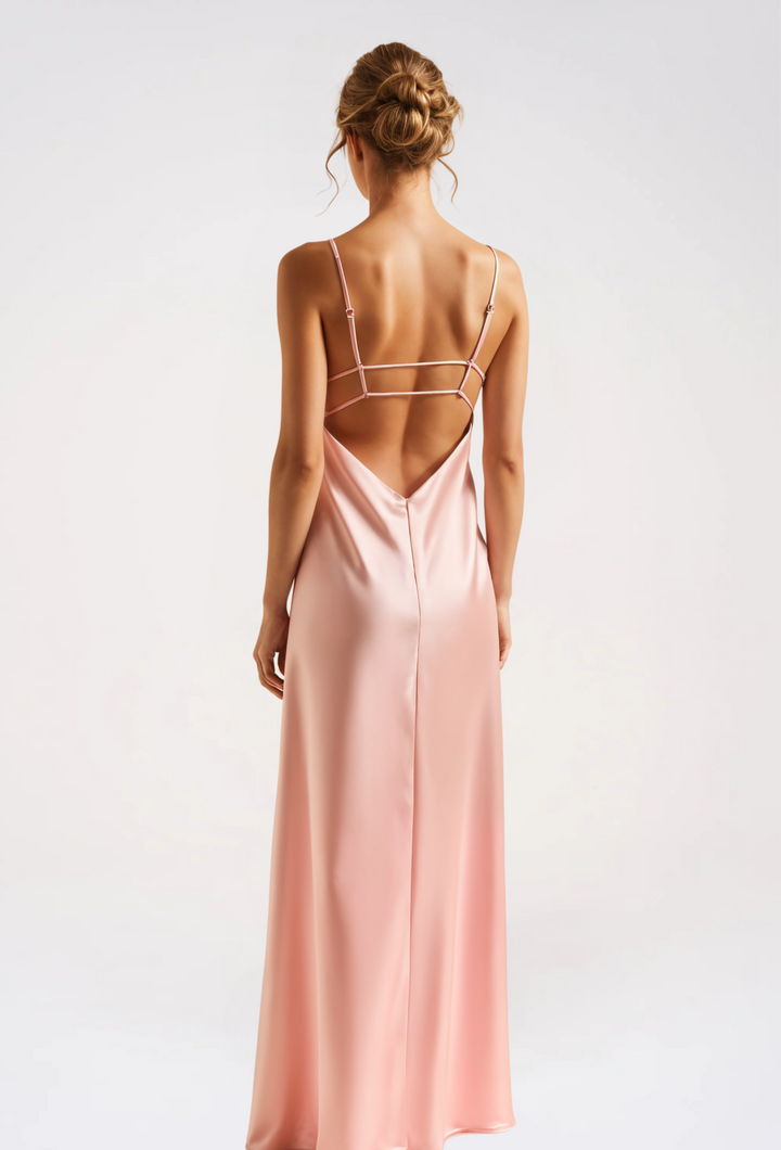 Satin-Look Maxi Dress with Delicate Thin Straps