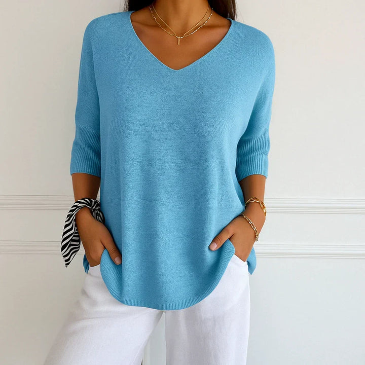 Women's Knitted Sweater with V-Neckline