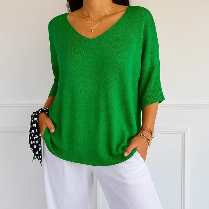Women's Knitted Sweater with V-Neckline